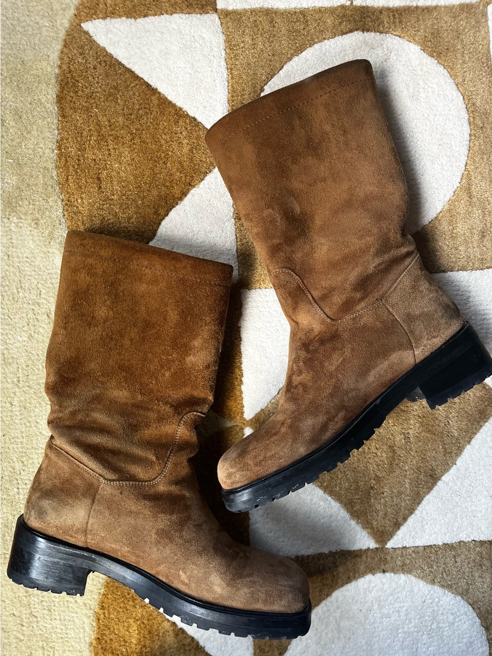 Maryam Nassir Zadeh Brown Suede Lug-Soled Mid-Calf Boots